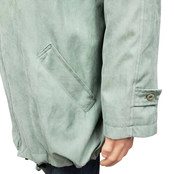 London Fog Removable Hood Windbreaker Trench Jacket Zip Up XL Sage Green - Picture 10 of 12